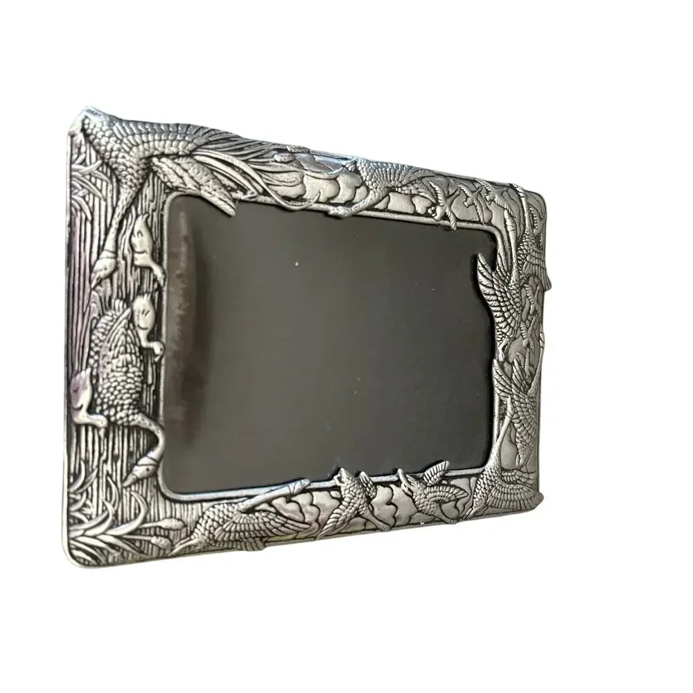 Vintage 1987 Arthur Court Geese Picture Frame: Antiqued Aluminum, 5”x7” Window